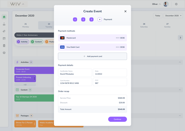 Create event - Payment add payment card